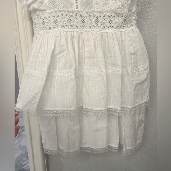 C&V Chelsea & Violet- Lace Square Neck Short Flutter Sleeve Tiered Mini Dress - Picture 6 of 9